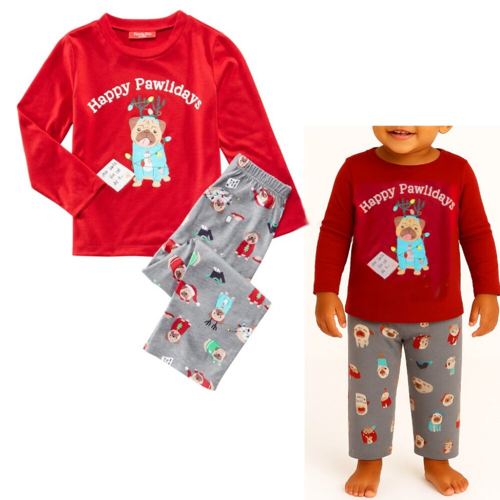 Toddler 2-Piece Pajama Set “Happy Pawlidays” Size 2T-3T Family PJs NWT